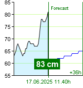 State of water at Zruč nad Sázavou watermark post at 06.20 17.6.2025